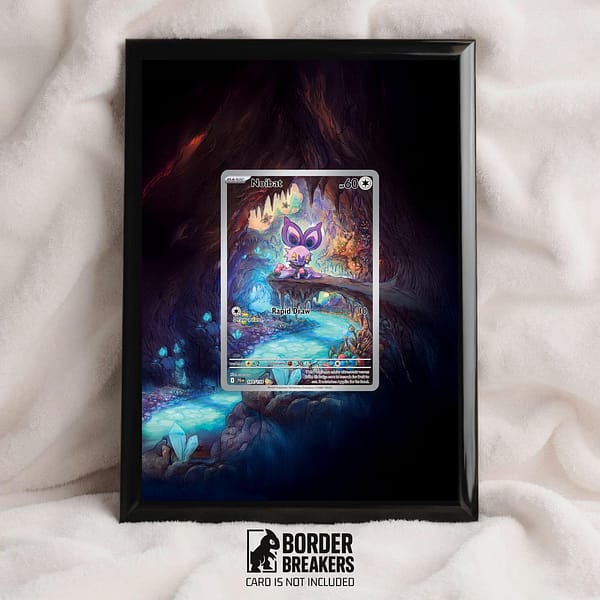 Noibat 169/159 Pokémon Extended Art Frame - Journey Together, Extended art frame, Pokemon art, pokémon display frame, pokémon card display, full art, Pokemon gift, unique pokémon gifts, pokémon art, extended art, altered art, extended art work, framed pokemon cards, extended art display, pokemon art Noibat 169/159 Pokémon Extended Art Frame - Journey Together, Extended art frame, Pokemon art, pokémon display frame, pokémon card display, full art, Pokemon gift, unique pokémon gifts, pokémon art, extended art, altered art, extended art work, framed pokemon cards, extended art display, pokemon art Pokemon tcg, Pokemon display, pokémon cards, pokémon card display, pokémon display frame, pokémon card holder, pokémon card frame Pokémon gift, pokémon art, , Pokemon extended frame, Alt Art, pokémon art, extended art, altered art, extended art work, extended art display May include: Black framed picture with a colourful illustration of a fantasy creature on a bridge. The frame is propped up with a stand. The text 